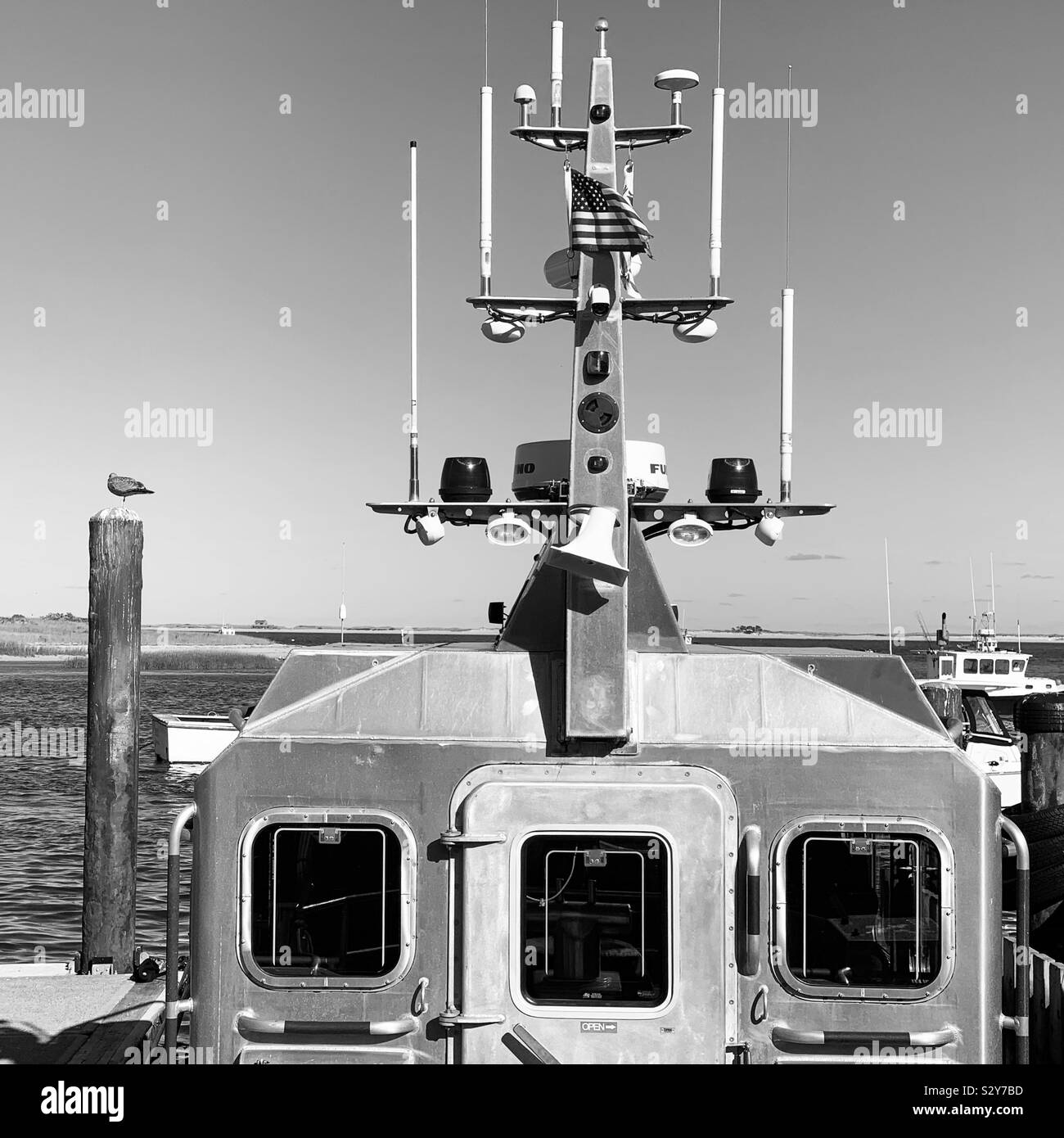 Details of a boat docked at Chatham Fish Pier, Chatham, Cape Cod, Massachusetts, United States - Smartphone Captured Stock Image