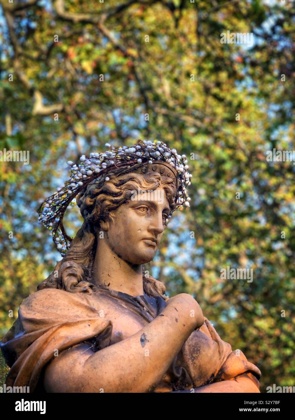 Statue of Euterpe, St George’s Gardens, Bloomsbury, London, UK Stock Photo