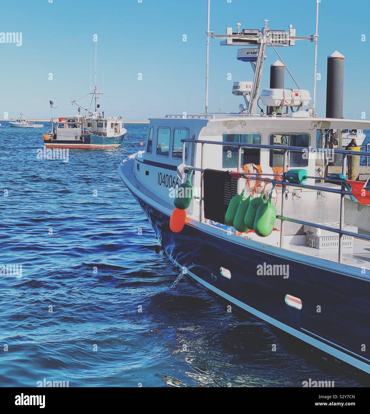 Boat at Chatham Pier, Chatham, Cape Cod, Massachusetts, United States - Smartphone Captured Stock Image