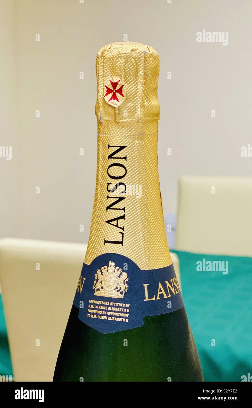 Unopened bottle of Lanson champagne Stock Photo