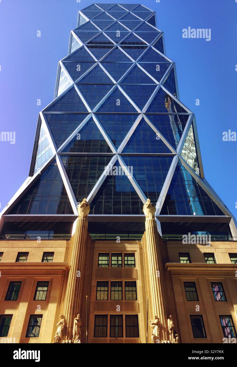 The Hearst Tower is a modern addition to the first building in midtown Manhattan, NYC, USA - Smartphone Captured Stock Image The Hearst Tower is a modern addition to the first building in midtown Manhattan, NYC, USA - Smartphone Captured Stock Image