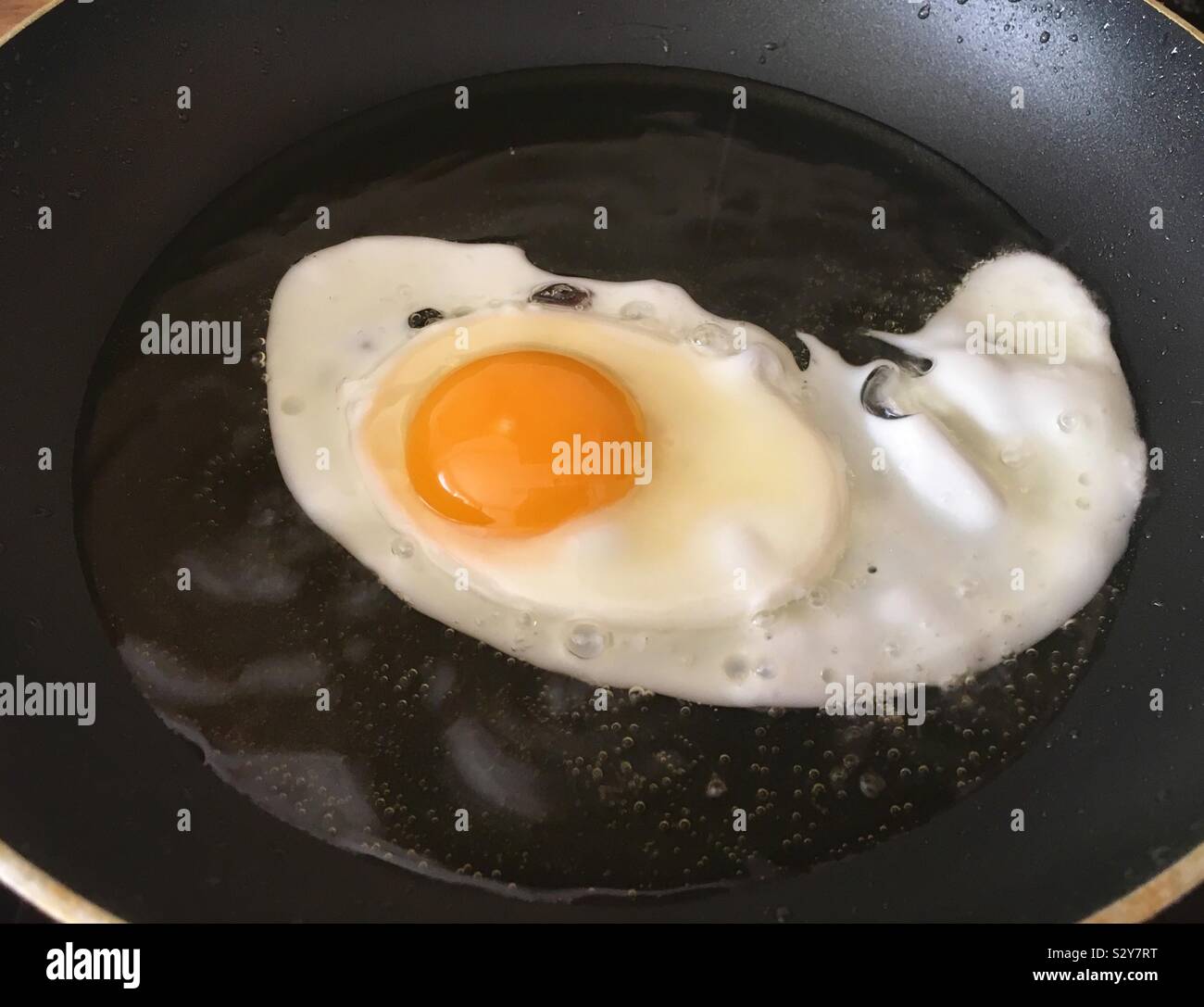 Egg frying in a pan Stock Photo