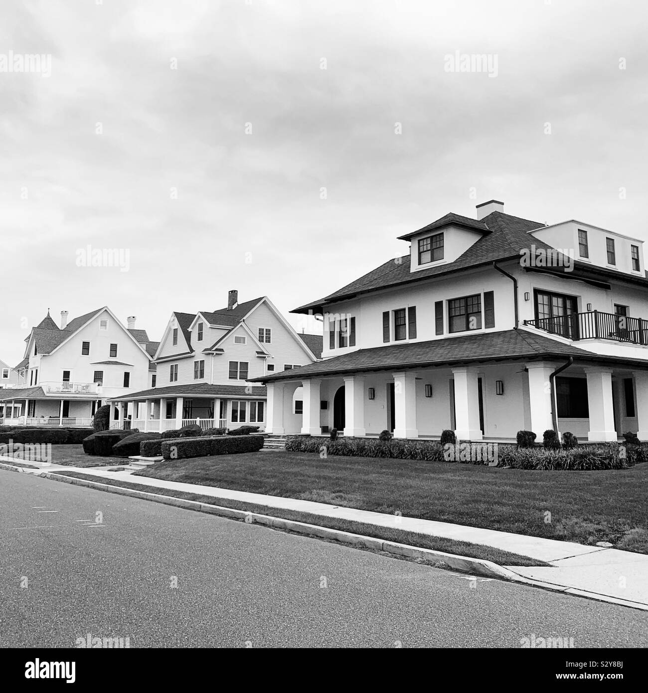 Black and white image of homes in Allenhurst, New Jersey, United States - Smartphone Captured Stock Image