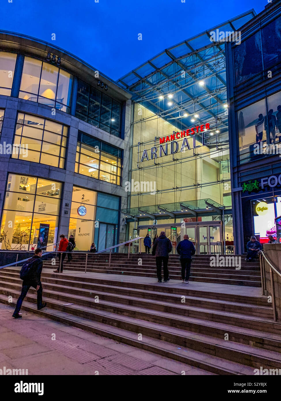 Entrance to the Arndale Centre in Exchange Square in Manchester City centre Stock Photo