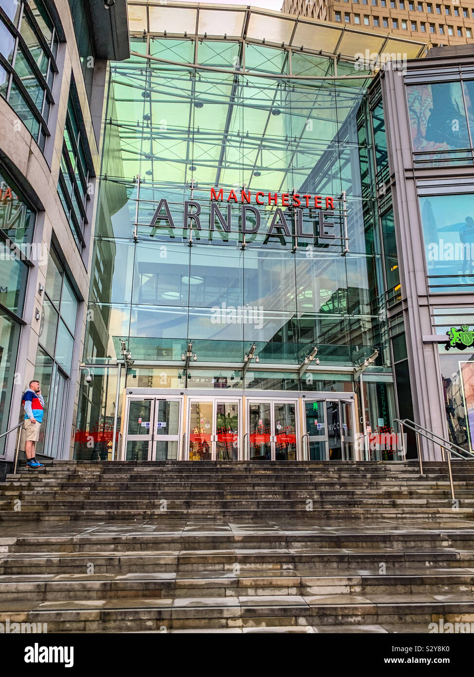 Entrance to the Arndale Centre in Exchange Square in Manchester City centre - Smartphone Captured Stock Image