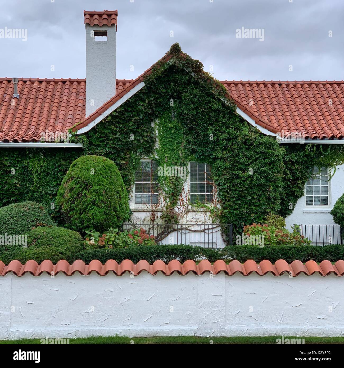 Vine-covered facade of a home in Allenhurst, New Jersey, United States - Smartphone Captured Stock Image