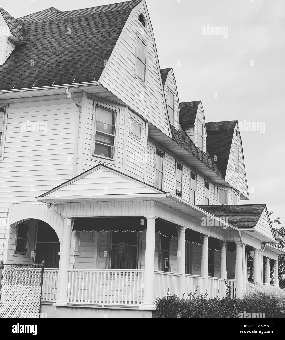 Black and white image of a home in Allenhurst, Monmouth County, New Jersey, United States - Smartphone Captured Stock Image