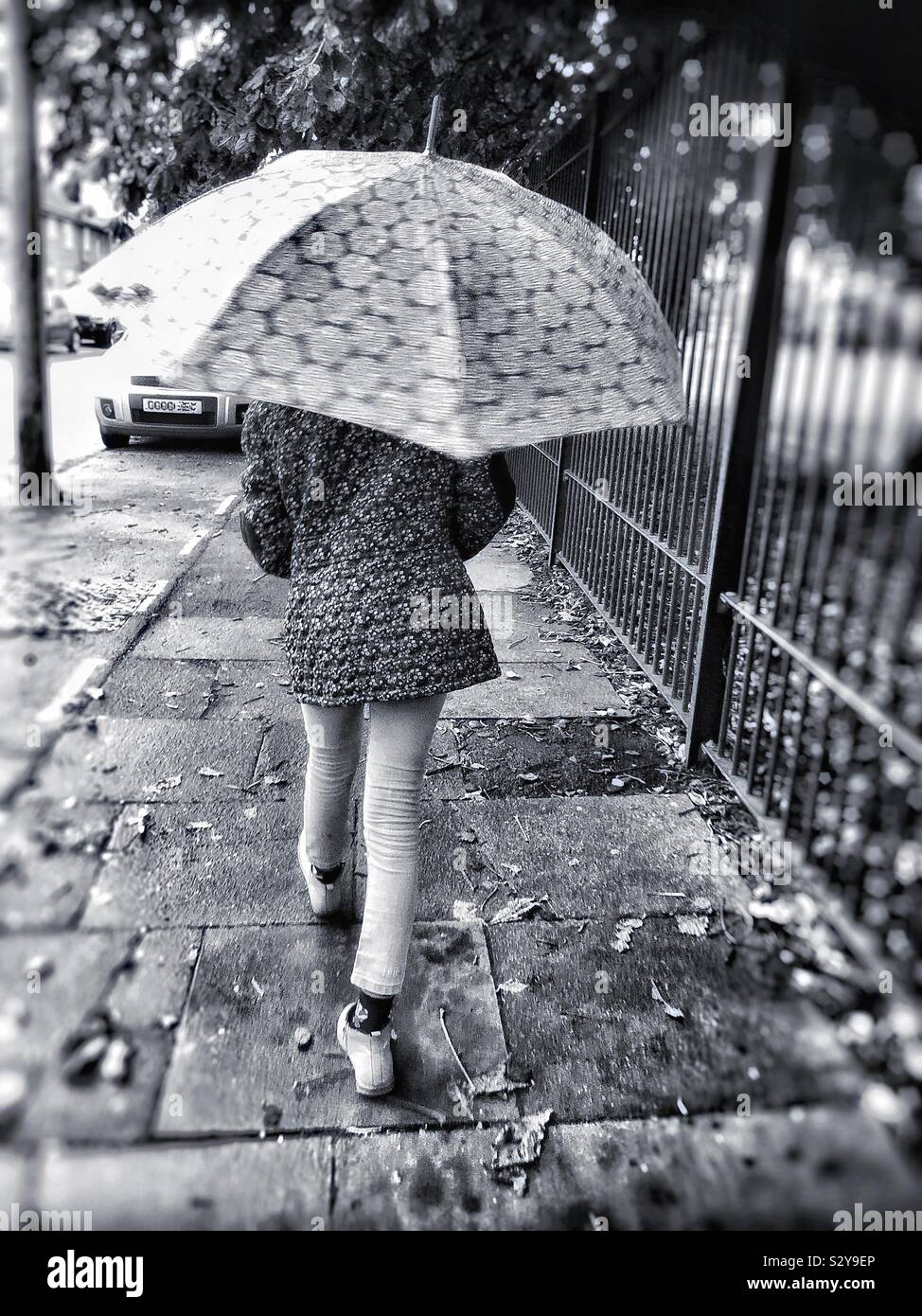 Walking in the rain. - Smartphone Captured Stock Image