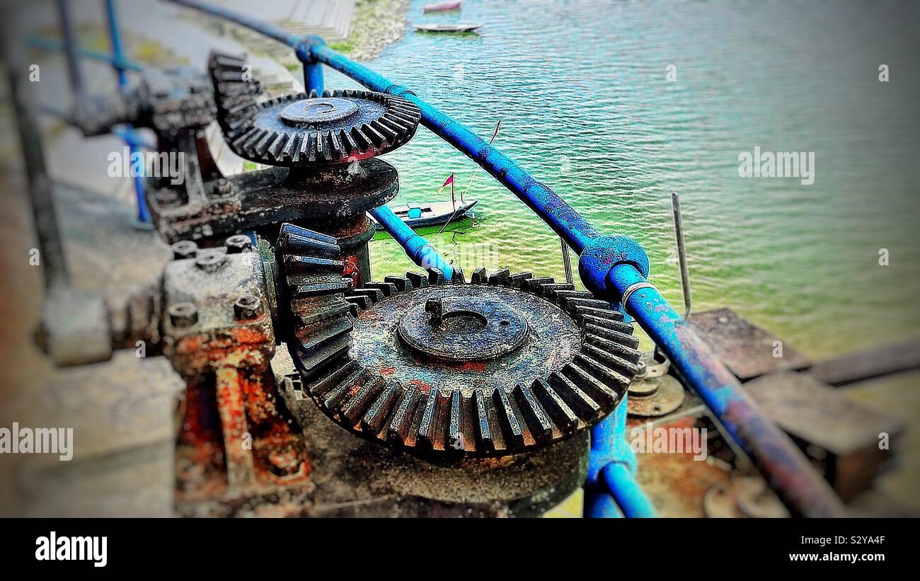Water power station still kicking in Varanasi on the ghats Stock Photo
