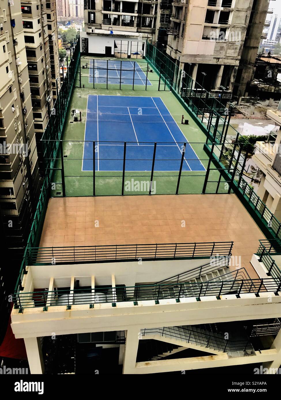 Badminton Table on top of the building Stock Photo