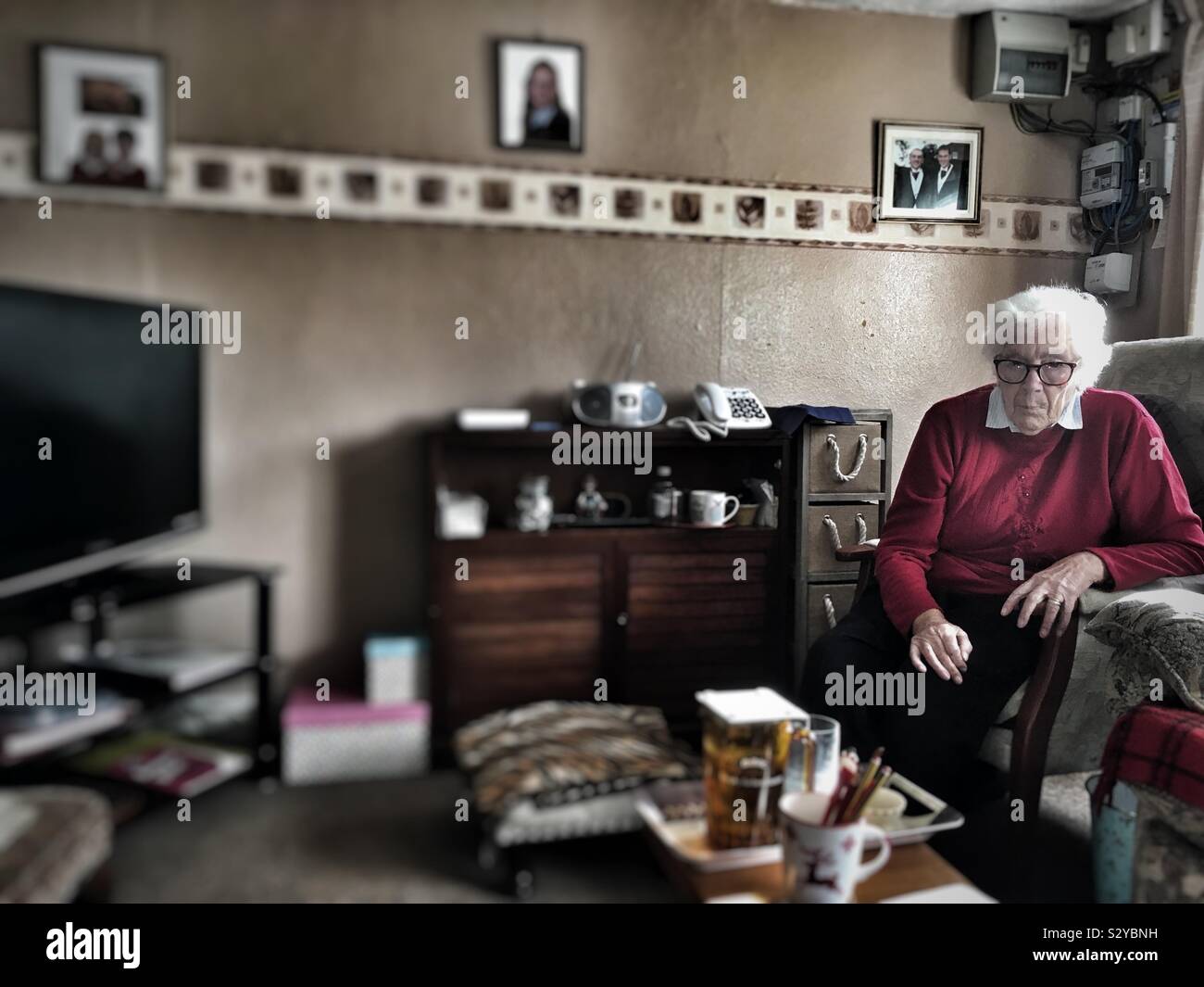 Elderly woman at home - Smartphone Captured Stock Image