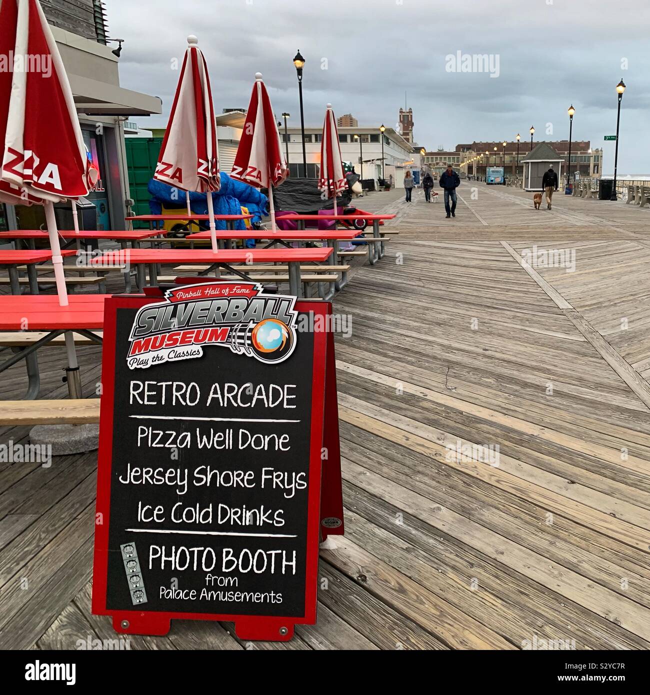 In front of the Silverball Museum Arcade, Asbury Park Boardwalk, Asbury Park, Monmouth County, New Jersey, United States - Smartphone Captured Stock Image