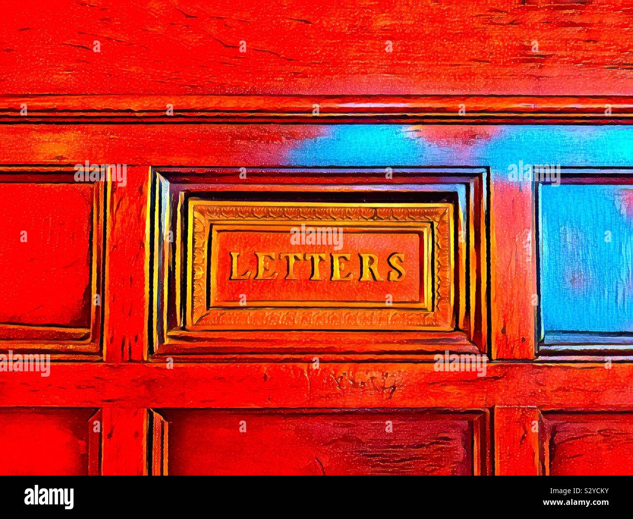 Antique letters mailbox in neon red and light blue Stock Photo Alamy