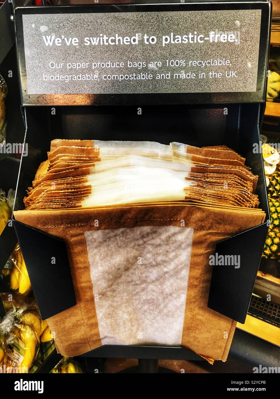 Plastic-free bags M&S supermarket Stock Photo