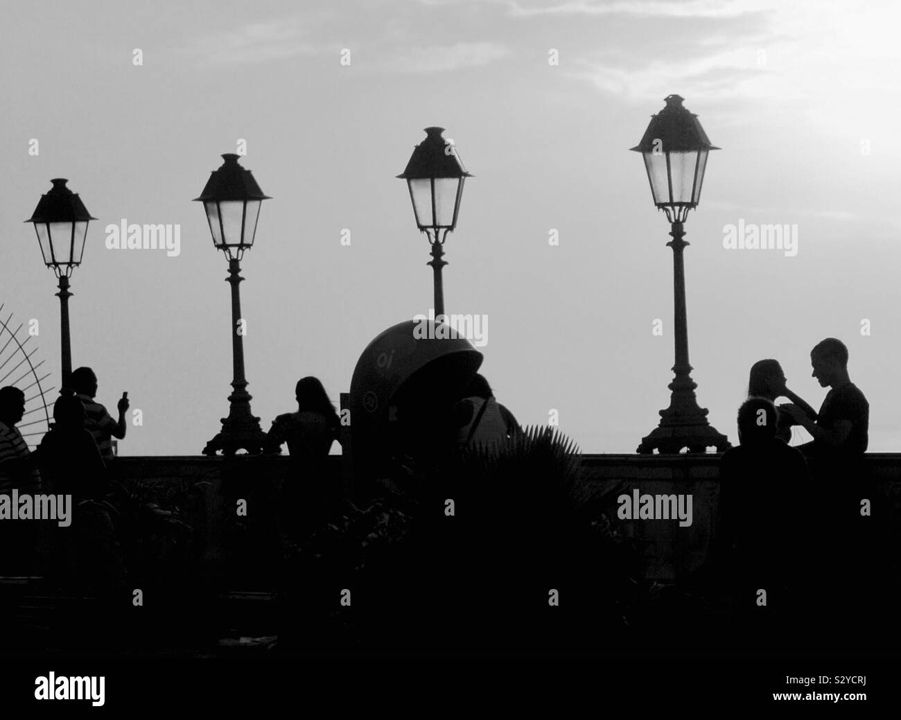 silhouette of lanterns and people at the Municipal Square in Salvador, Bahia Stock Photo