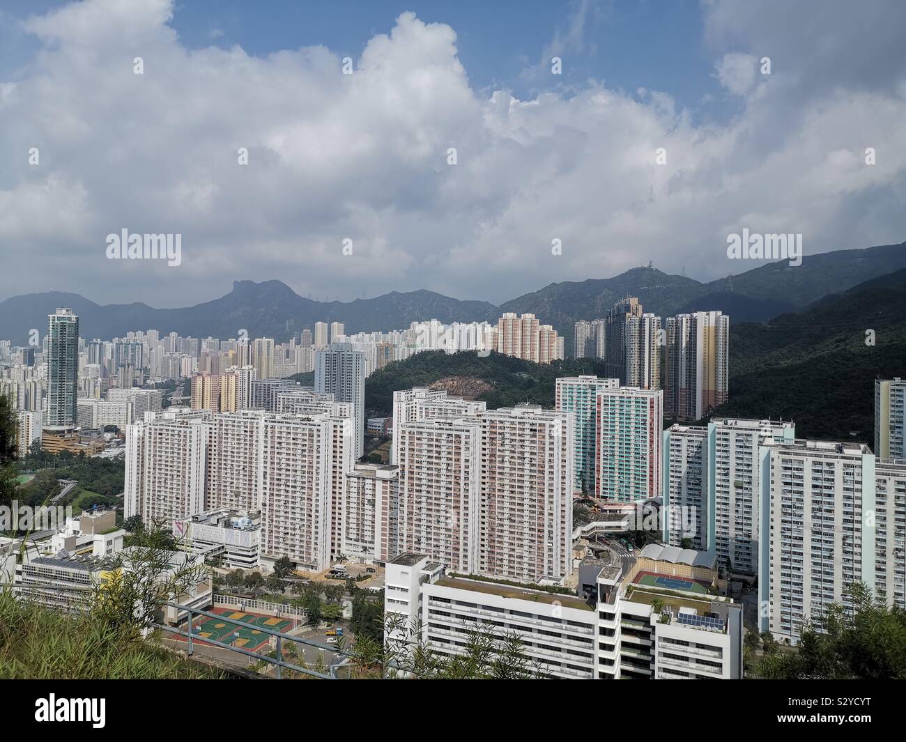 Views of Kowloon, Hong Kong as seen from the Jordan Valley Park. - Smartphone Captured Stock Image