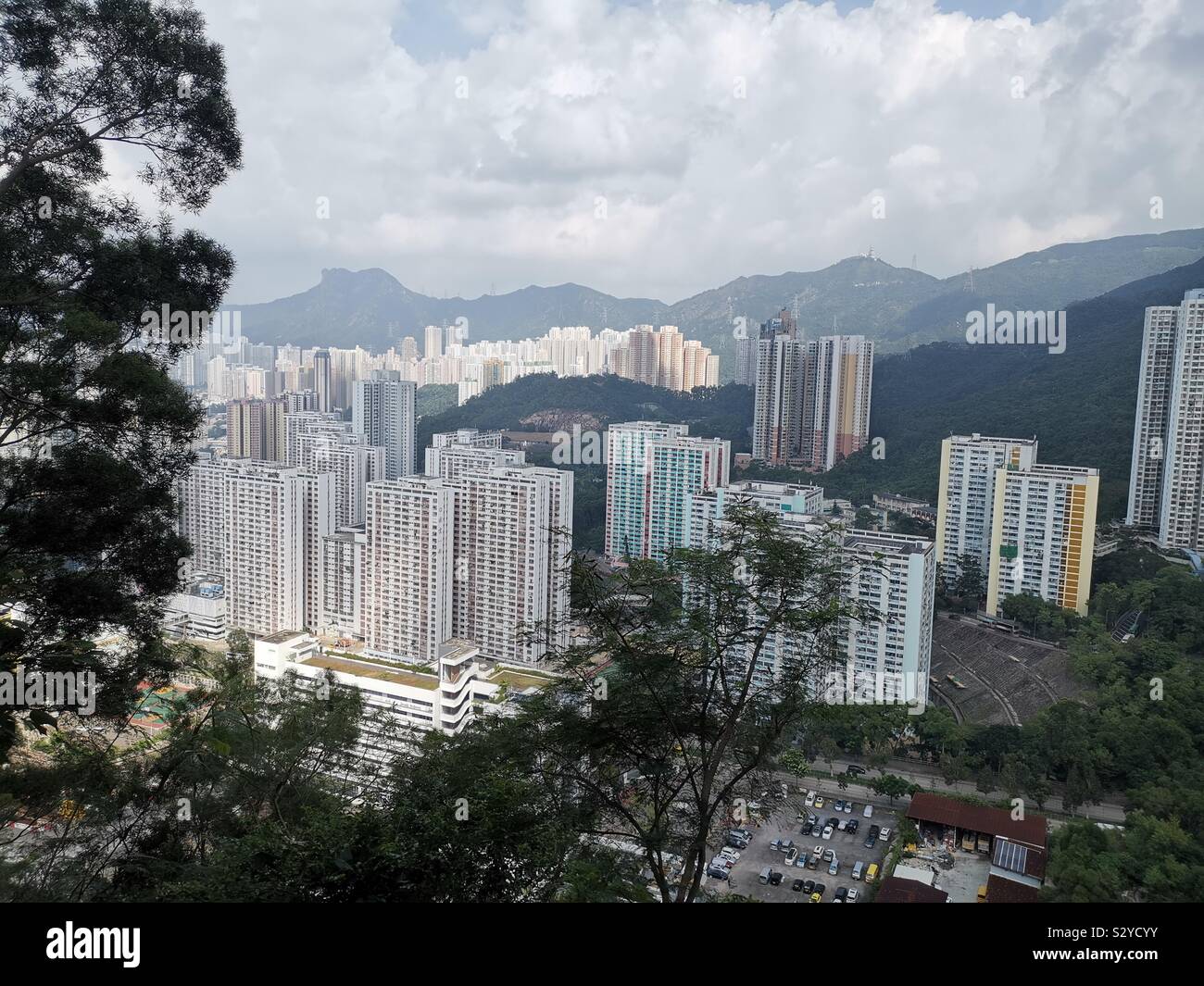 Views of Kowloon, Hong Kong as seen from the Jordan Valley Park. - Smartphone Captured Stock Image
