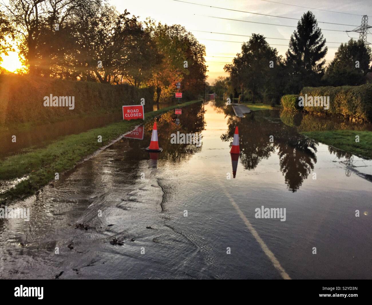Closed road due to flooding Stock Photo Alamy