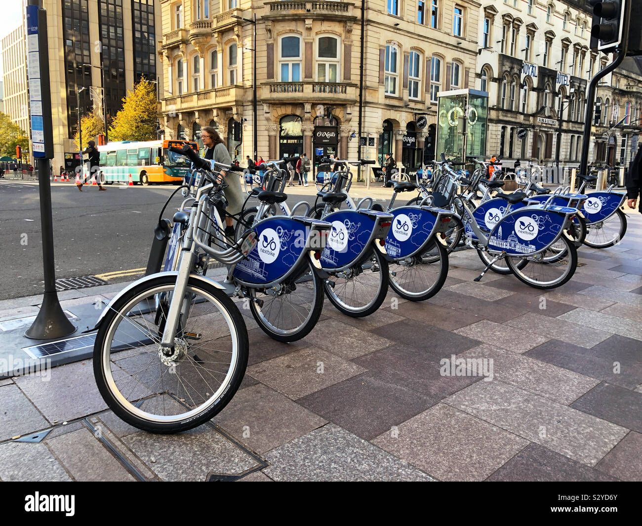 Bicycles for rent in Cardiff, Wales. - Smartphone Captured Stock Image