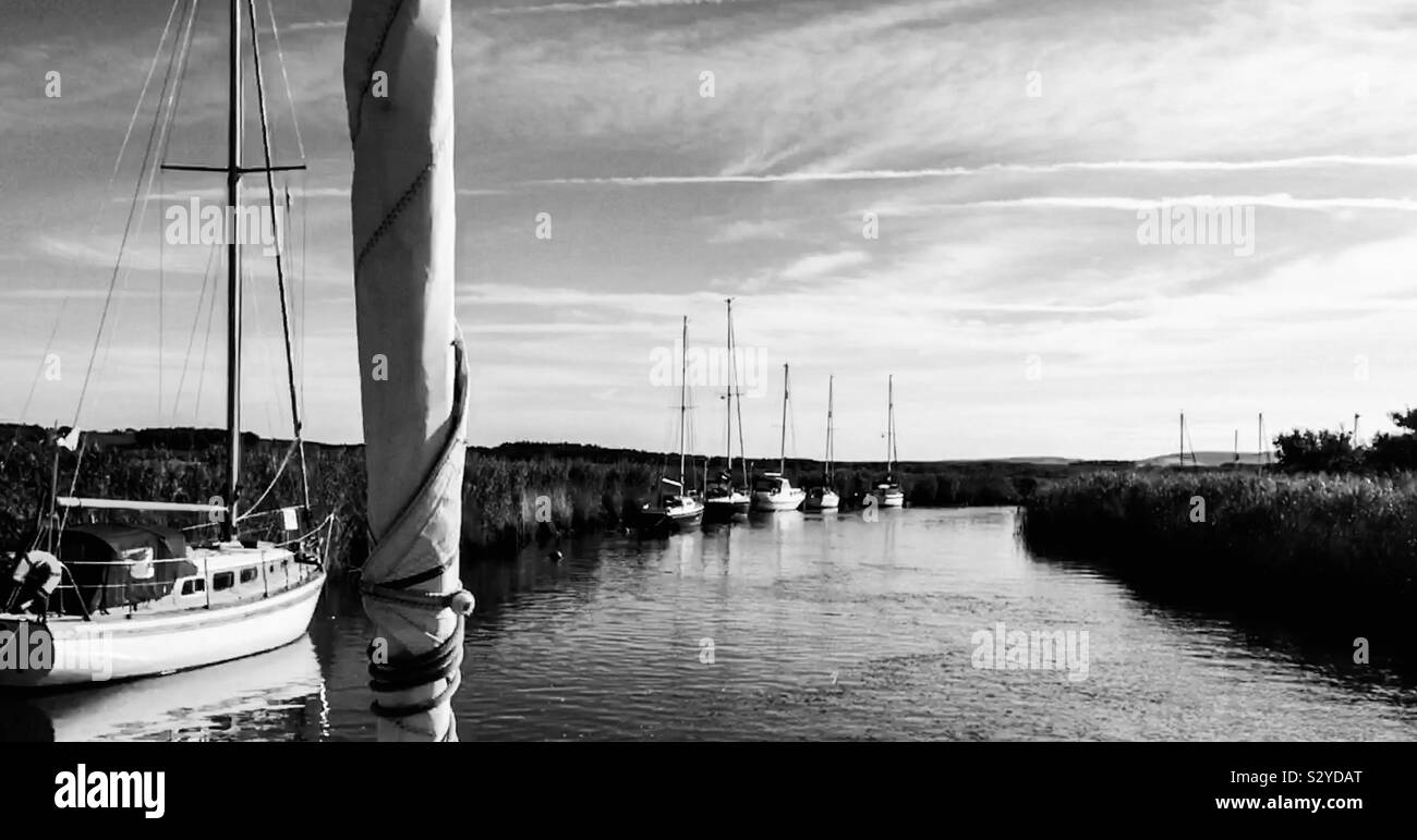 Black White Sailing Wareham River - Smartphone Captured Stock Image