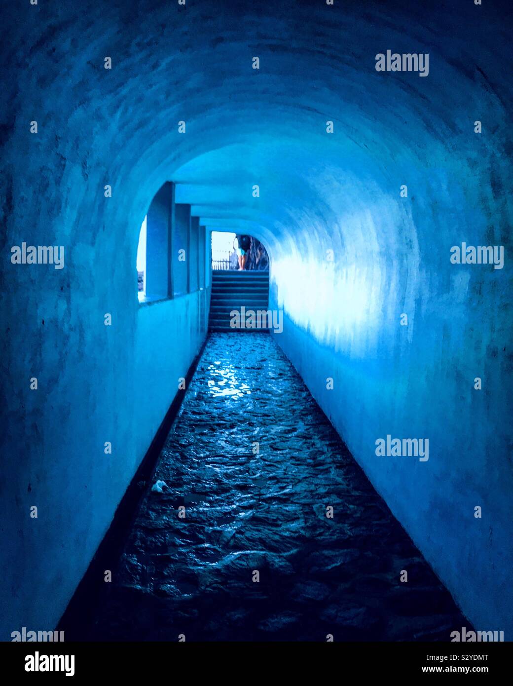 Blue tunnel in La Cueva beach, La Gomera - Smartphone Captured Stock Image