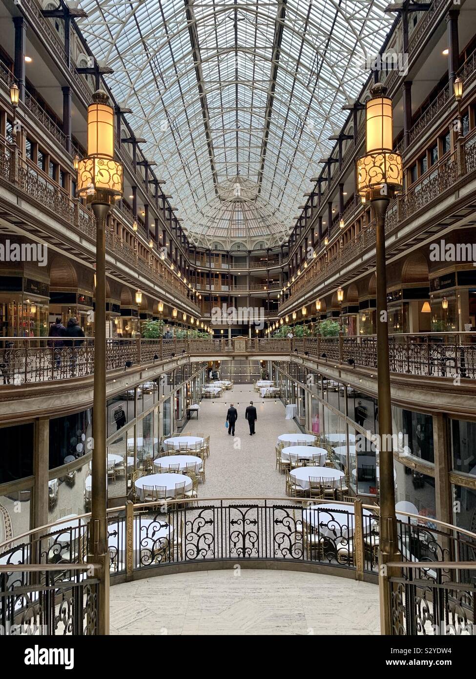 The Hyatt Regency Arcade hotel in Cleveland Ohio. Built in 1890. Breathtaking architecture and history. Stock Photo