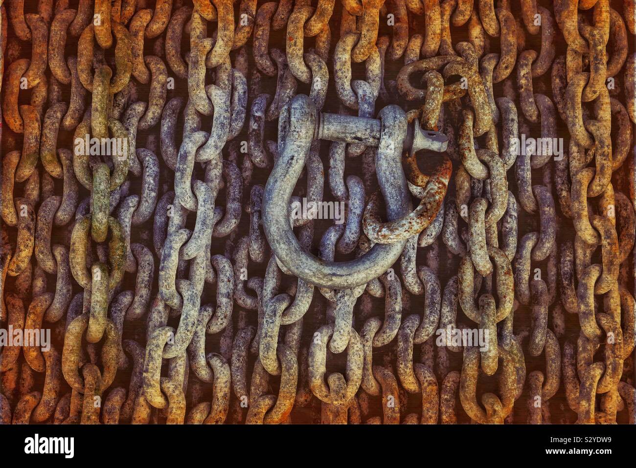 Rusty chains and hasp lying in a shipyard - Smartphone Captured Stock Image