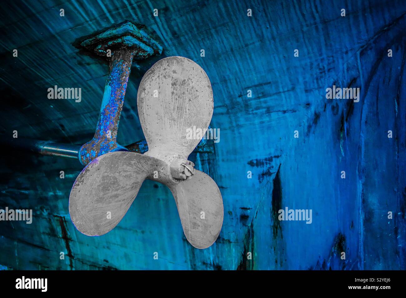 Grey propellor with a blue hull - Smartphone Captured Stock Image