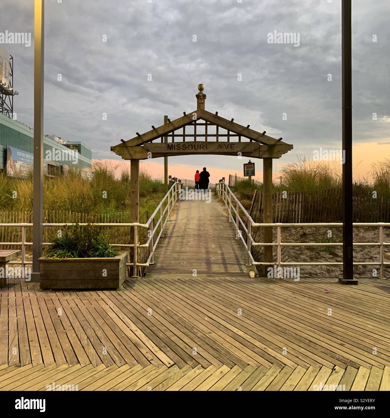 “Missouri Ave” pedestrian bridge from Atlantic City Boardwalk to the beach, Atlantic City, New Jersey, United States. - Smartphone Captured Stock Image