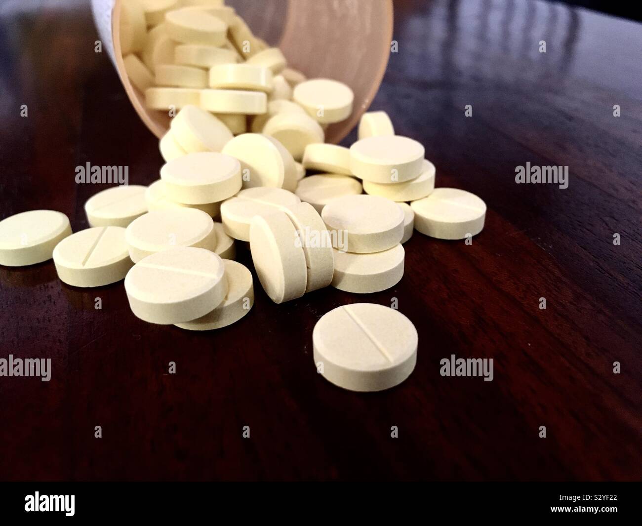 Pain medication or pain pills often abused by people who are addicted. Stock Photo