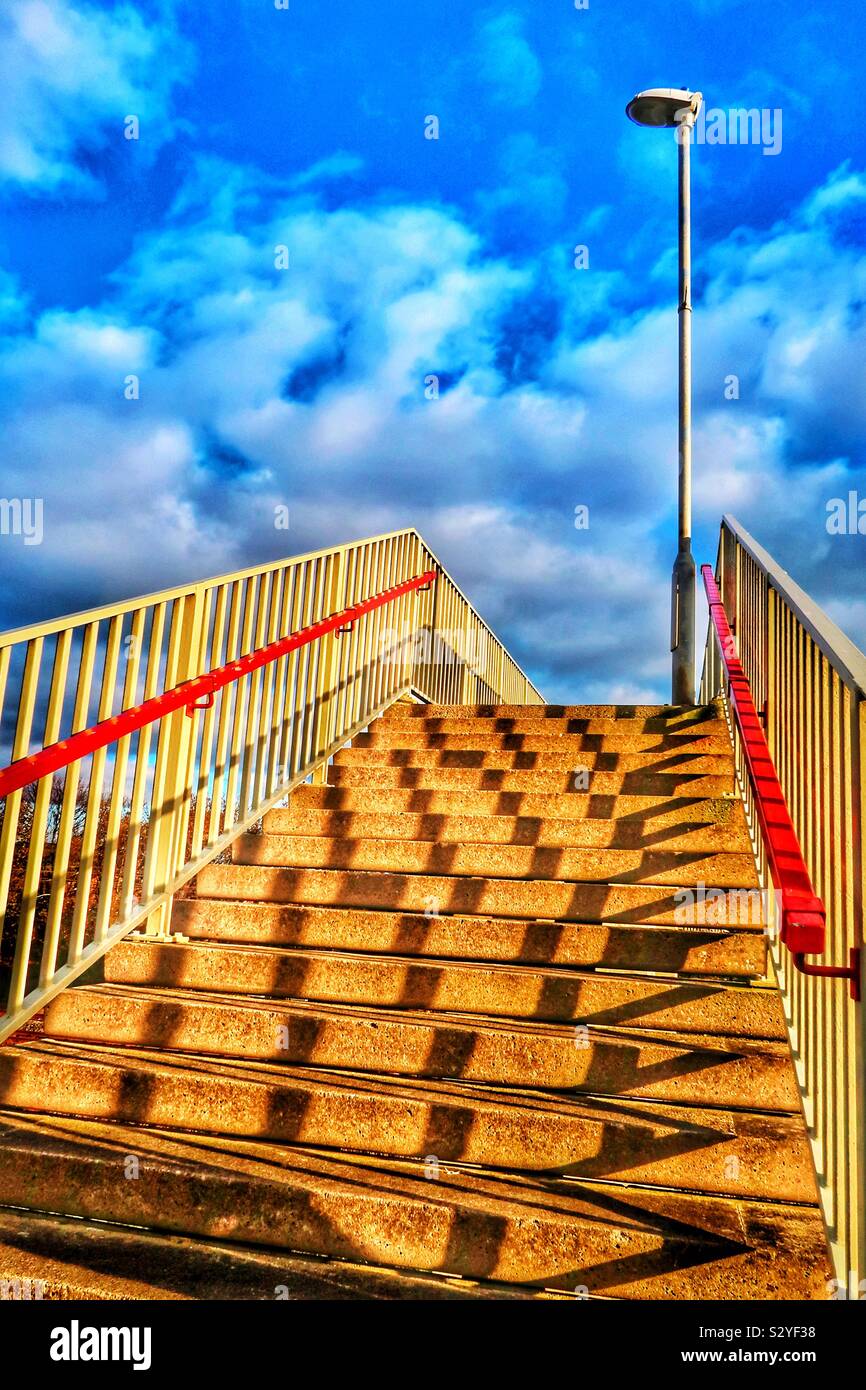 Sunshine and shadows on steps and railings - Smartphone Captured Stock Image