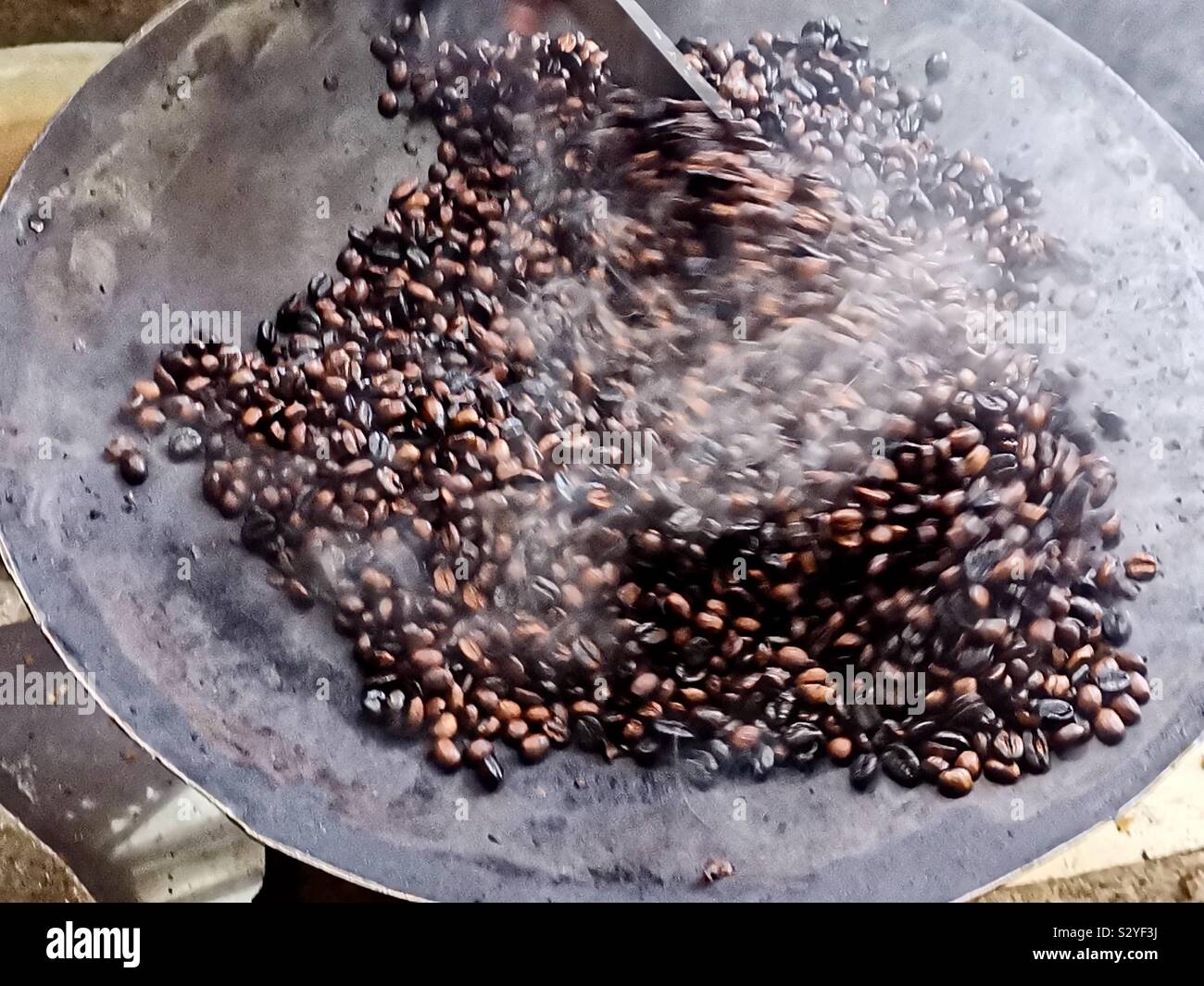 Roasting Coffee in a small traditional Ethiopian coffee shop Stock