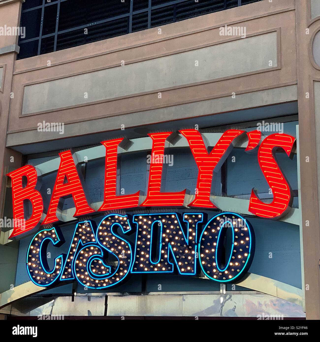 Sign, Bally’s Casino, Atlantic City Boardwalk, Atlantic City, New Jersey, United States Stock Photo