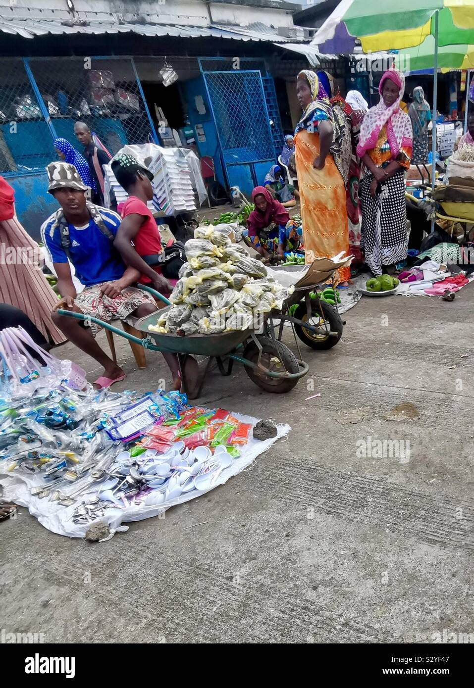 The vibrant market in Moroni, Comoros. - Smartphone Captured Stock Image