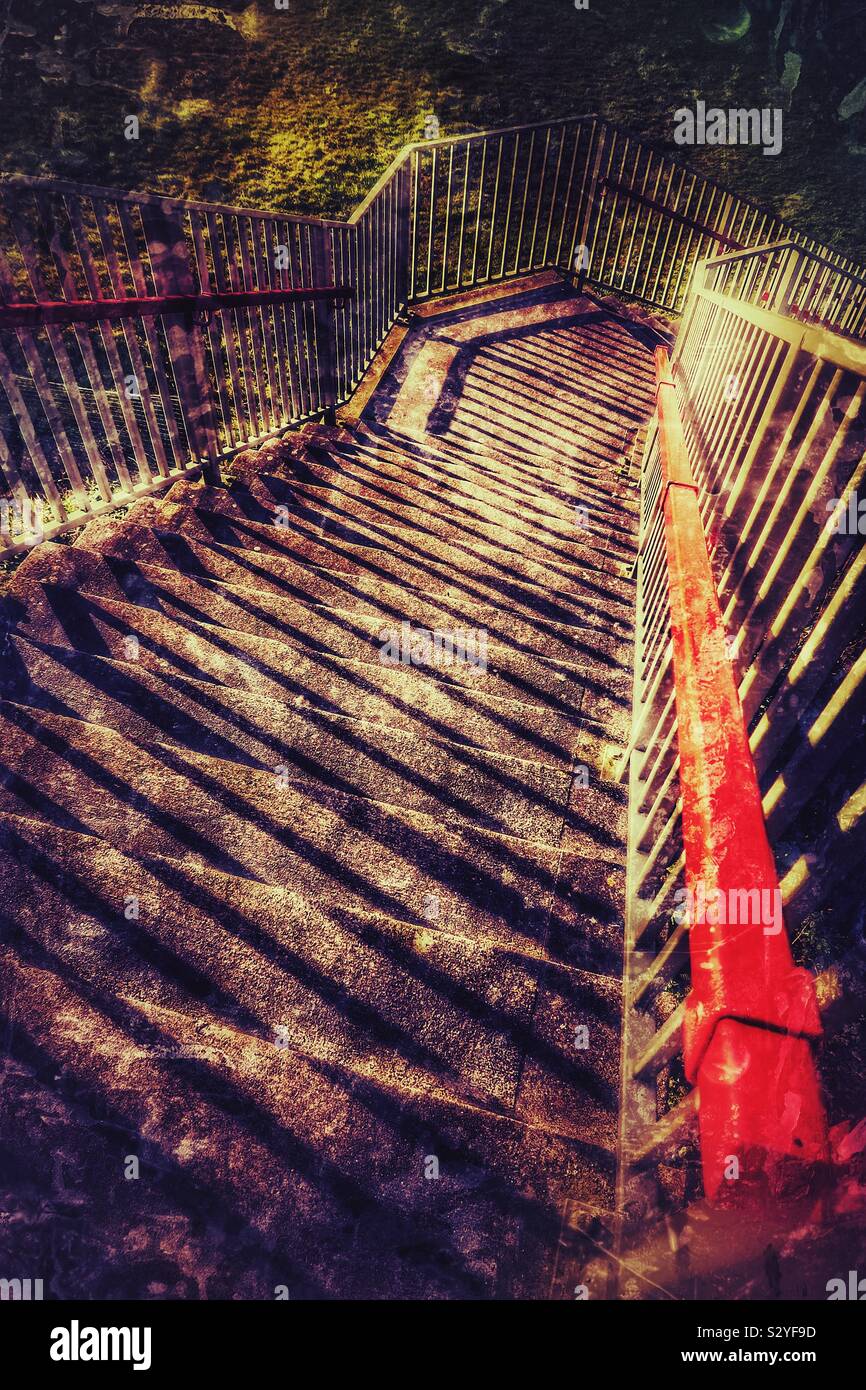 Descending stairway, fpm a high bridge, Scotland, UK - Smartphone Captured Stock Image