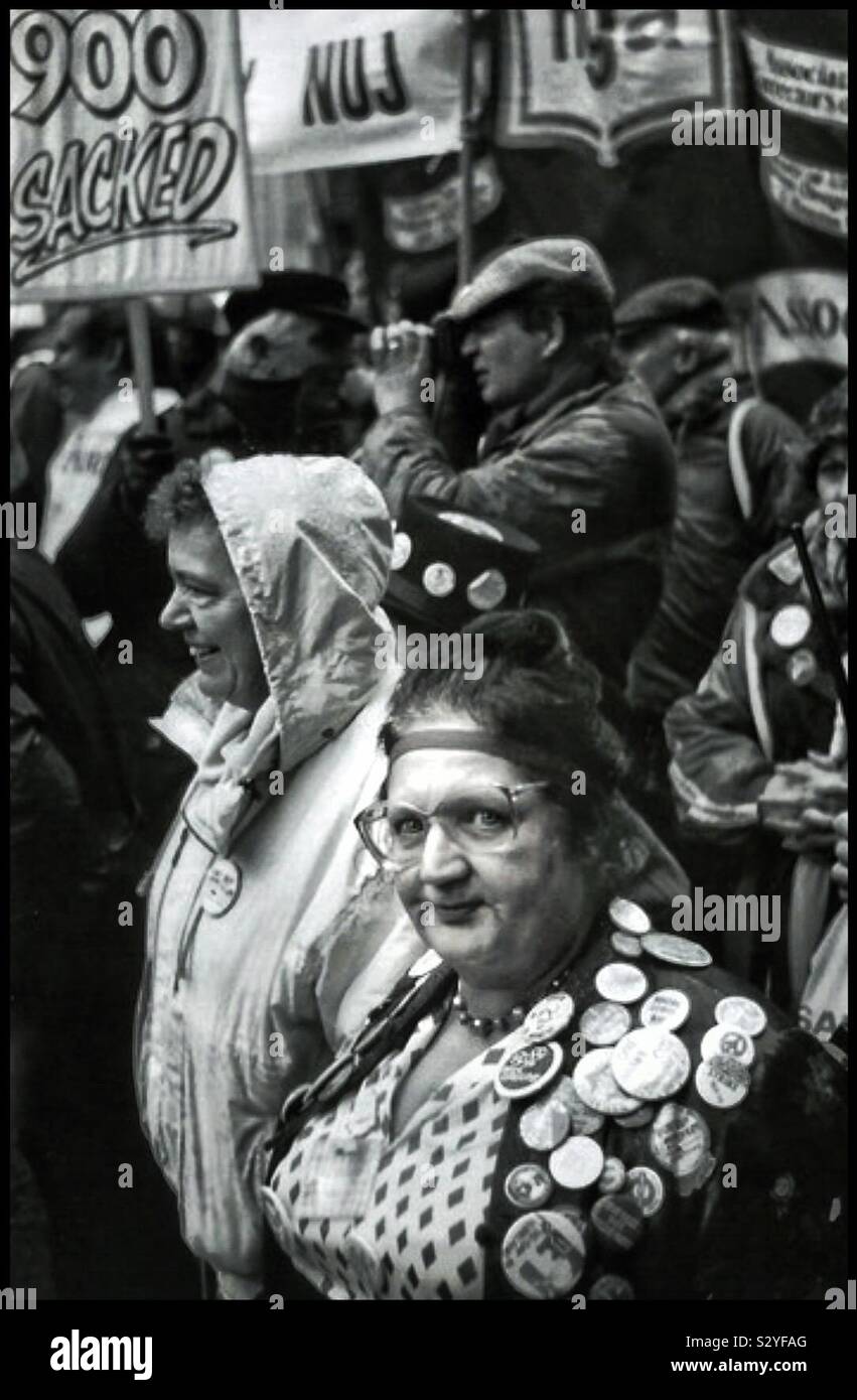 Marchers at a demonstration in 70’s London. Stock Photo