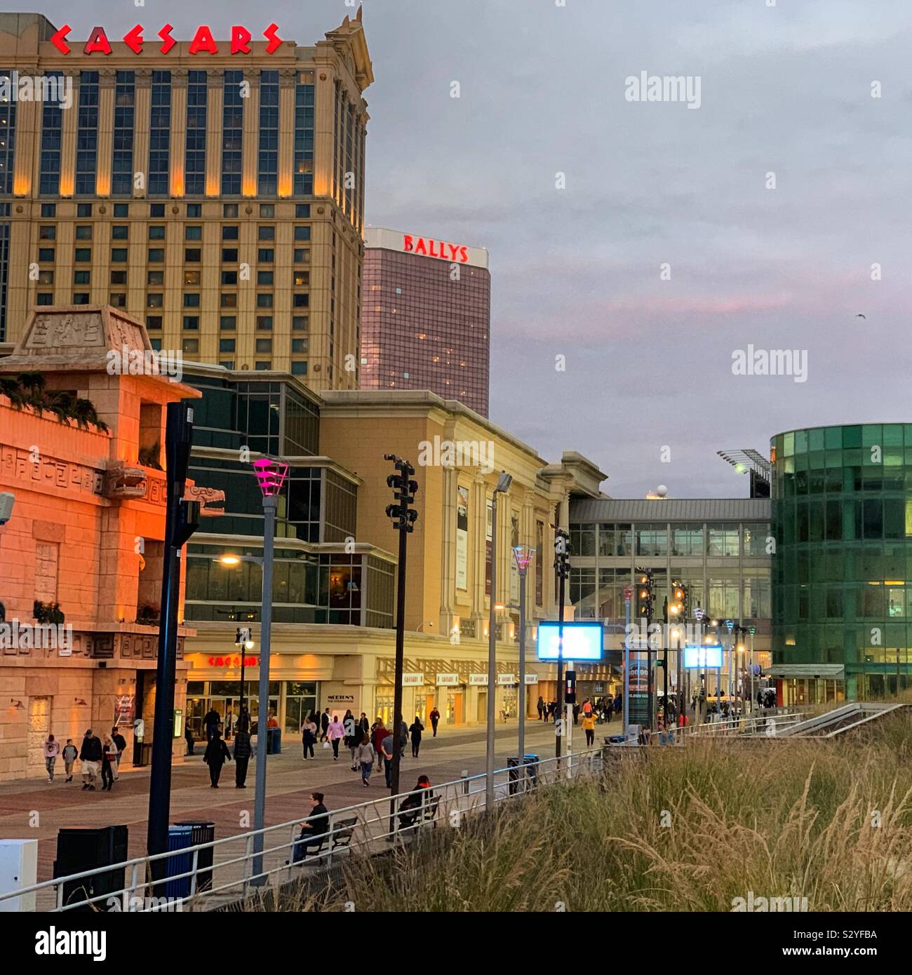 An autumn evening view of the Atlantic City Boardwalk, Atlantic City, New Jersey, United States - Smartphone Captured Stock Image
