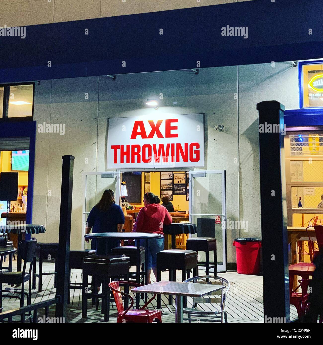 Axe Throwing, Atlantic City Boardwalk, Atlantic City, New Jersey, United States - Smartphone Captured Stock Image