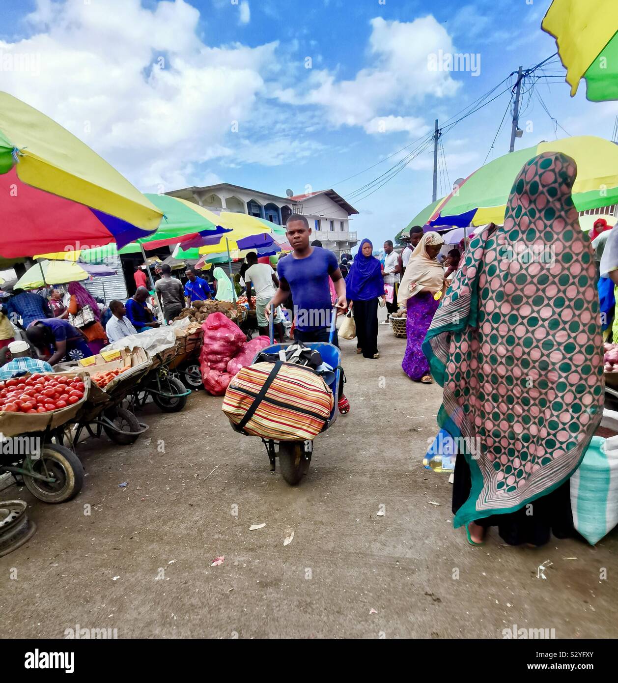 The vibrant markets in Moroni, Comoros. - Smartphone Captured Stock Image
