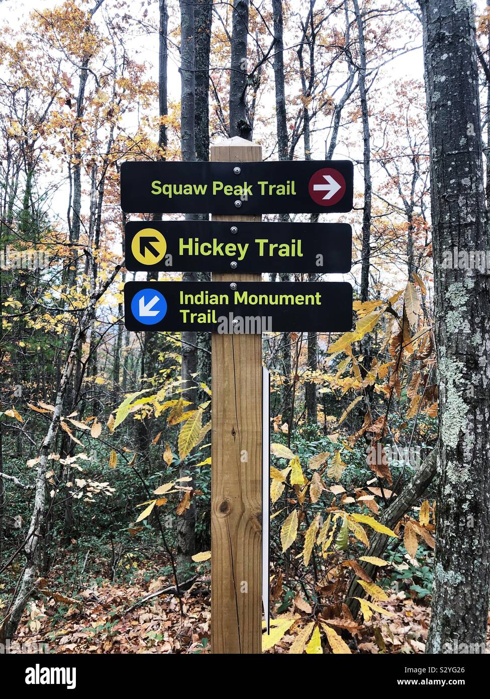 Monument Mountain trail signs, Great Barrington, Massachusetts Stock Photo
