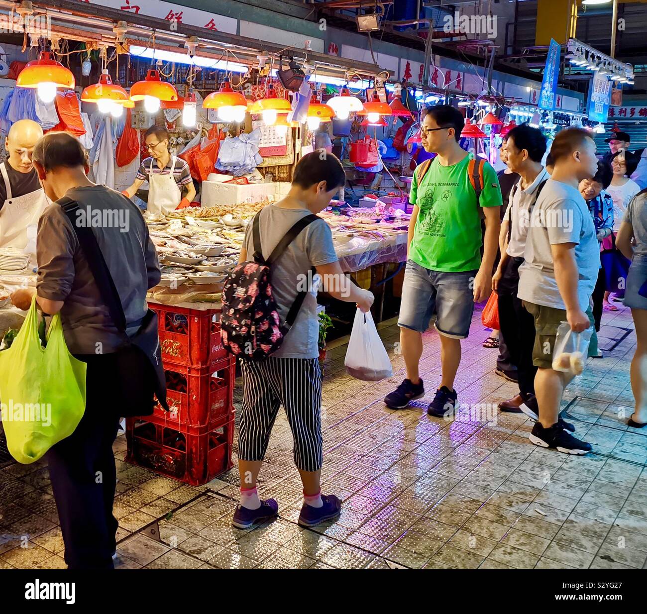 The wet market in Sham Shui P.O., Kowloon, Hong Kong. - Smartphone Captured Stock Image