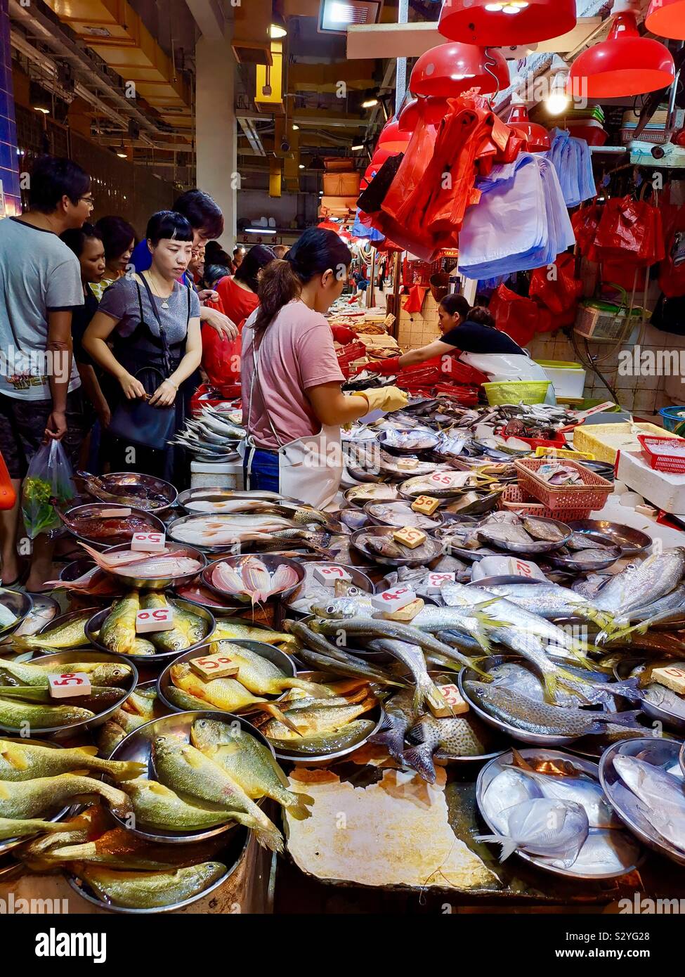 Fish market in Sham Shui Po, Hong Kong. - Smartphone Captured Stock Image