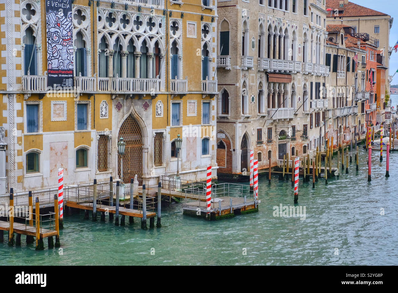 Buildings and moorings on the Grand Canal, Venice - Smartphone Captured Stock Image
