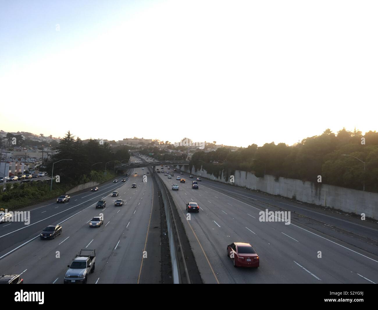 View from a walkway overlooking the Interstate 280 in San Francisco, California. Stock Photo