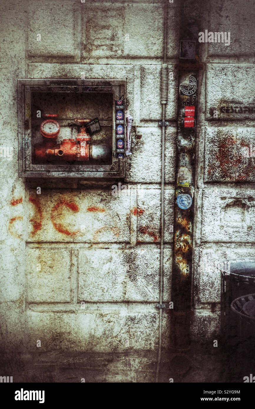 Grunge shot of some equipment and flyers in Venice Italy - Smartphone Captured Stock Image
