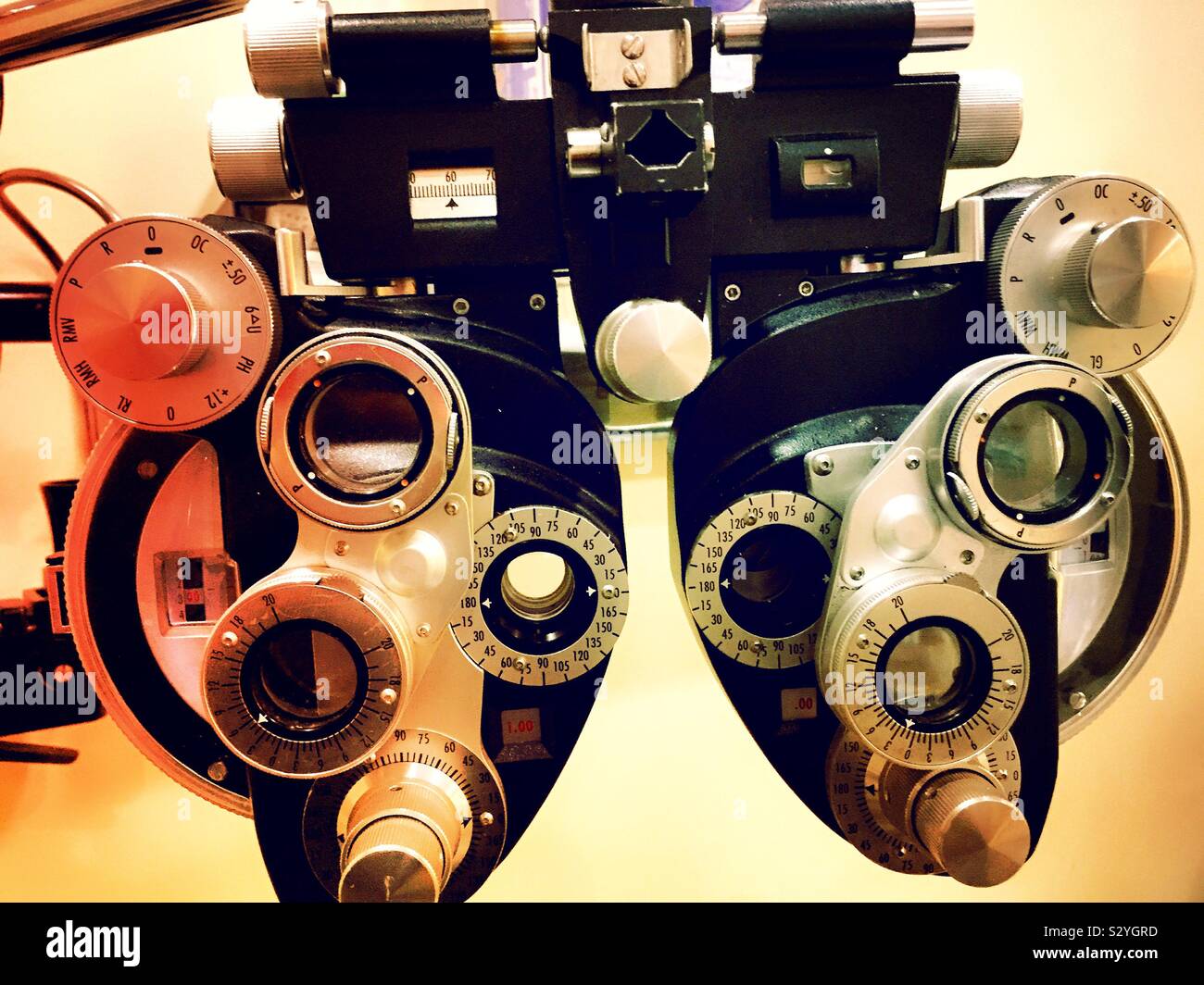 Ophthalmology office, close up of phoroptor refraction machine, USA - Smartphone Captured Stock Image