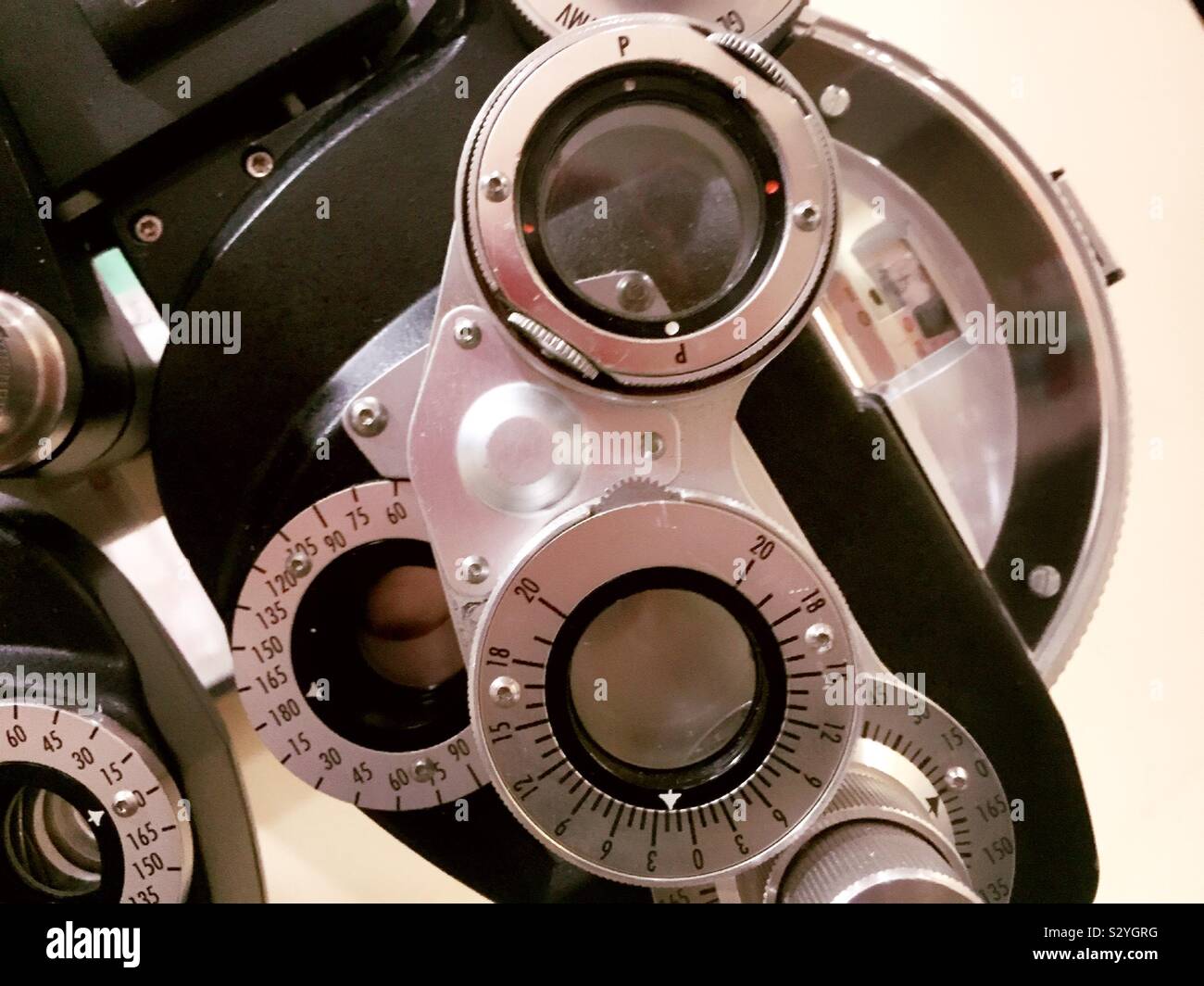 Ophthalmology office, close up of phoroptor refraction machine, USA - Smartphone Captured Stock Image