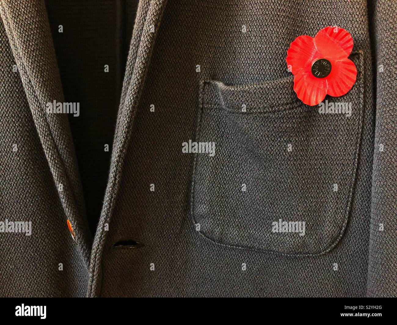 Remembrance Poppy in jacket pocket lapel - Smartphone Captured Stock Image
