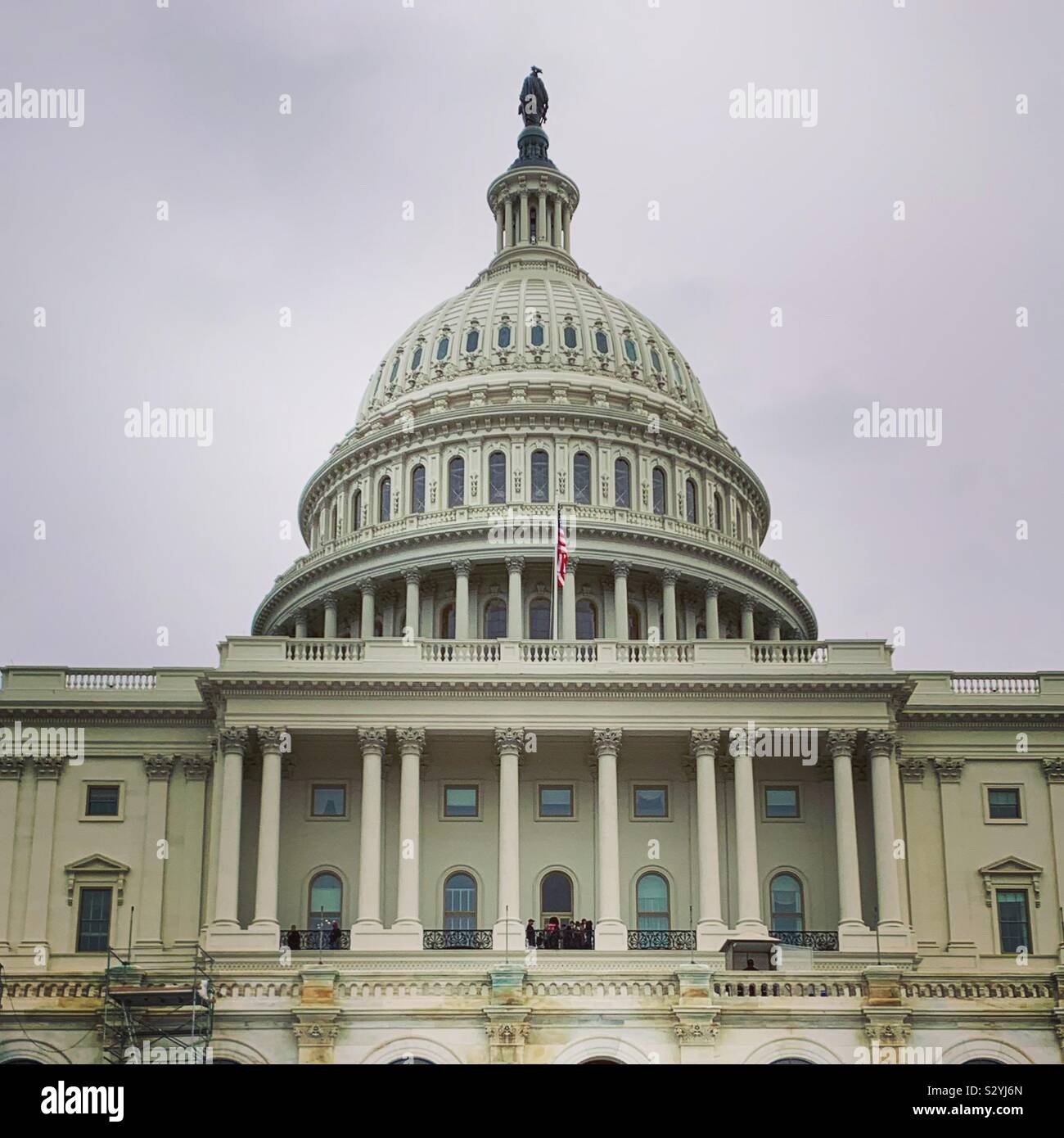 Top of the United States Capitol building in Washington D.C. which houses the US senate and House of Representatives Stock Photo
