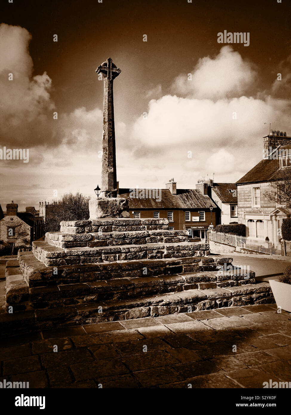 The 14th century market cross, in the town center of St. Davids, Pembrokeshire, Wales, UK. , the smallest city in the UK. - Smartphone Captured Stock Image